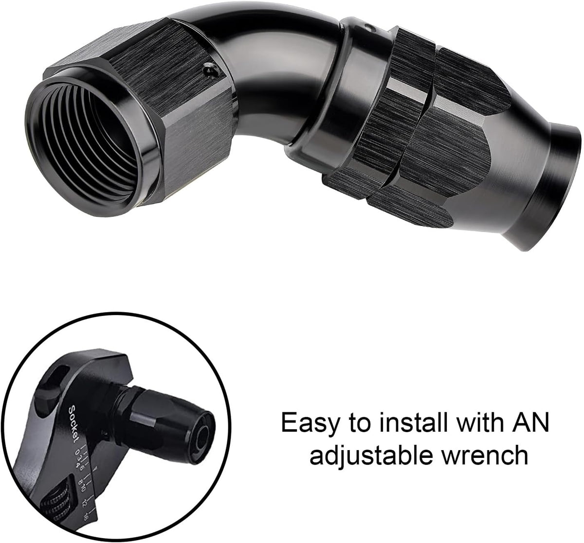 EVIL ENERGY 8AN 60 Degree PTFE One Piece Full Flow End Hose Fitting Aluminum Black
