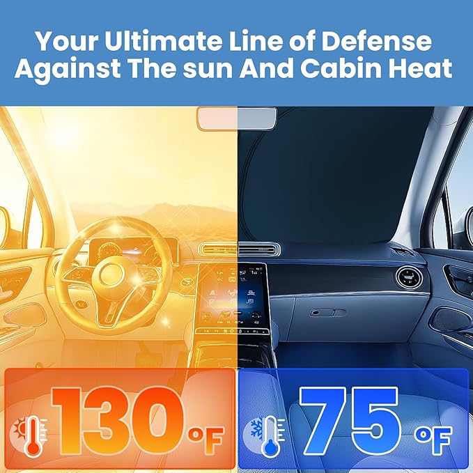 Windshield Sun Shade for Honda Accord 2023, 2024, 2025, 2026 – Custom Fit Sun Shield with Mirror Cut‑Out, Blocks Heat & UV, Foldable with Storage Pouch - Honda Accord Windshield Sunshade
