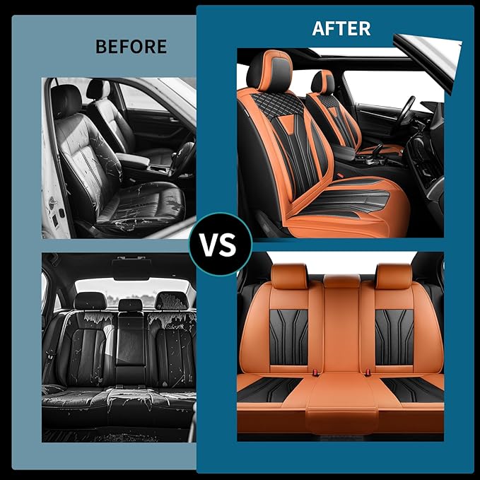 Fit Sonata Car Seat Covers Premium Leather for Hyundai Sonata 2007-2025 2026. Waterproof， Breathable, Scratch-Resistant & All-Weather Seat Cushion Protector（Front Seat,Orange&Black