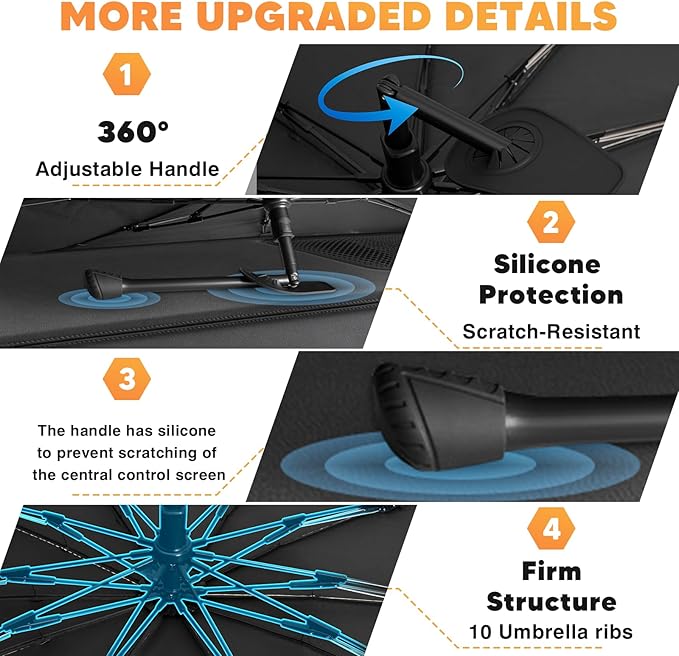 KUST Custom Fit Windshield Sun Shade Umbrella for Hyundai Santa Cruz 2022-2025 2026 | Foldable Sunshade with Bendable Handle | Blocks Heat & UV Scratch Resistant Keep Cool Sunshield