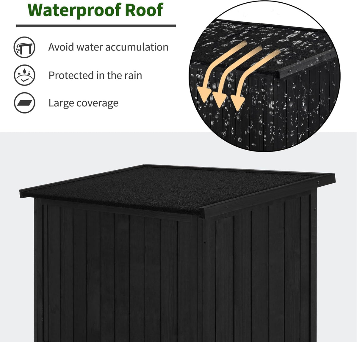 MCombo Outdoor Storage Cabinet, Wooden Storage Shed with Latch, Outside Garden Tool Shed with 2 Doors for Patio Yard Lawn, 0808 (Black, Medium)