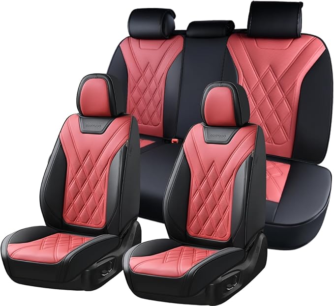 Coverado Car Seat Covers Full Set, Seat Covers for Cars, Front Seat Covers and Back Seat Cover Waterproof Leather Automotive Seat Cover, Universal Car Interior Protectors Cushion for Most Cars
