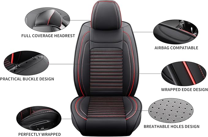 Car Seat Covers Full Set Fit for Toyota Prius 2001-2026, Premium Faux Leather Car Seat Protector,Breathable Anti-Slip Full Wrapping Edge Seat Covers(Black&Red,Full Set)