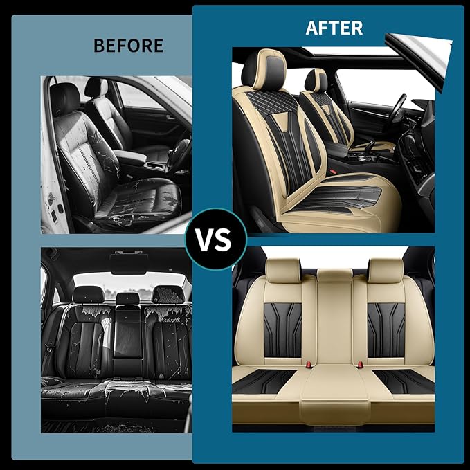 Fit Accord Car Seat Covers Premium Leather for Honda Accord 2012-2025 2026. Waterproof， Breathable, Scratch-Resistant & All-Weather Seat Cushion Protector（Front Seat,Beige&Black