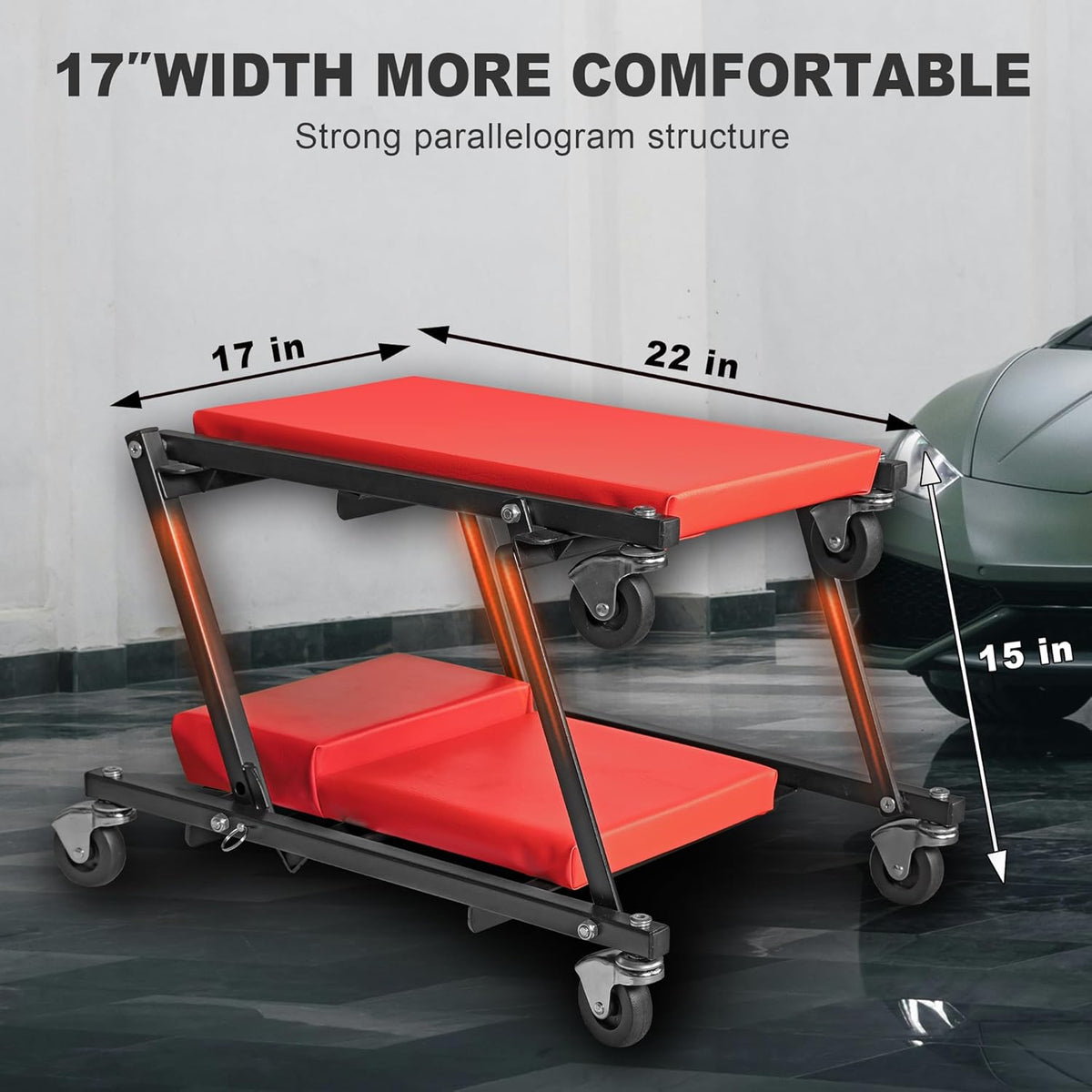 Torin 36" Rolling Foldable Car Creeper Automotive Creeper, 2-in-1 Garage Shop Creeper for Auto Repair, 300 Lbs Capacity, Red,TAM6505RB