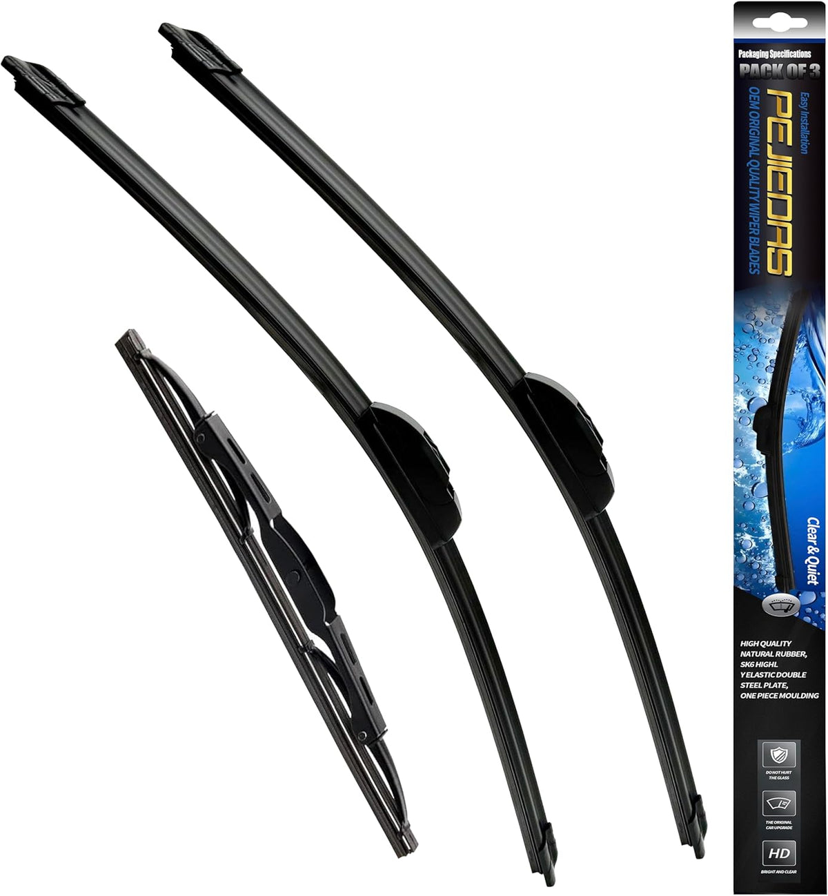 3 Wiper Blades, Front Wiper + Rear Wiper Blades for GMC Envoy 2002-2006/Yukon 2000-2006/Land Rover Range Rover Sport 2006-2013 (22 inch + 22 inch + 16 inch) OE Original Style