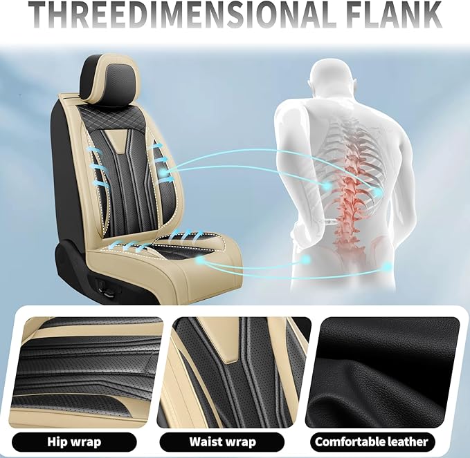 Fit Tucson Car Seat Covers Premium Leather for Hyundai Tucson 2010-2025 2026. Waterproof， Breathable, Scratch-Resistant & All-Weather Seat Cushion Protector (Front Seat, Beige&Black)
