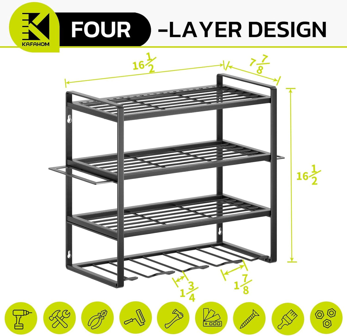 KAFAHOM Power Tool Organizer, Garage Tool Organizers and Storage,Drill Holder Wall Mount, Storage Rack for Cordless Drill, Heavy Duty Tool shelf with Screwdriver Holder/Pliers Holder/Hammer Holder
