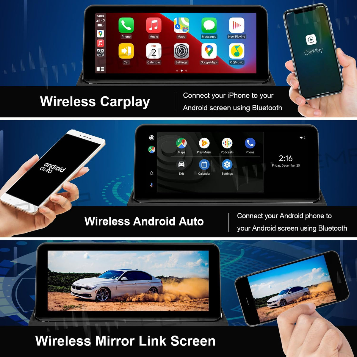 PEMP Linux Vertical Screen E70 E71 CIC Wired and Wireless CarPlay Retrofit Android Auto, 1920 x 720 Display Mirror Link Car Radio Bluetooth Video Player Screen for BMW X5 X6 (2010-2012)