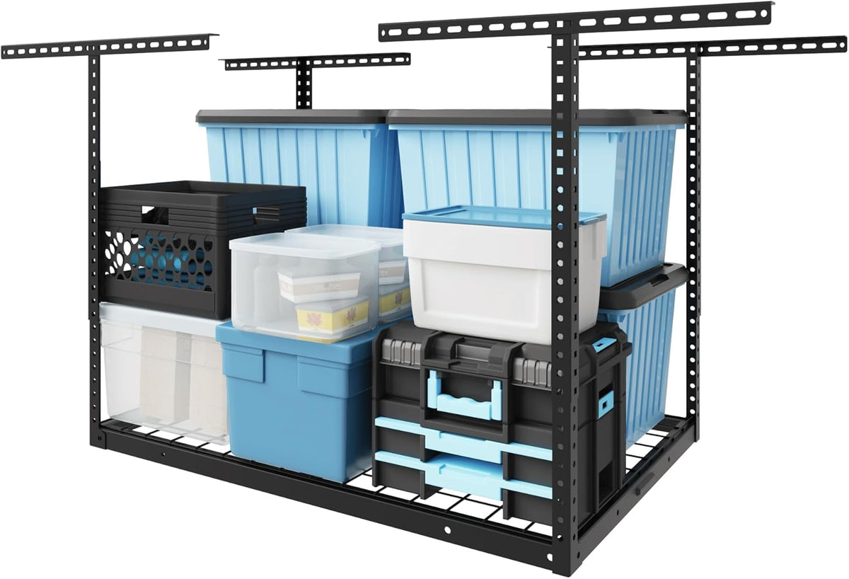 FLEXIMOUNTS 2x3 Overhead Garage Storage Rack, Adjustable Organization System, Heavy-Duty Metal Ceiling Racks, 155lbs Weight Capacity, Black