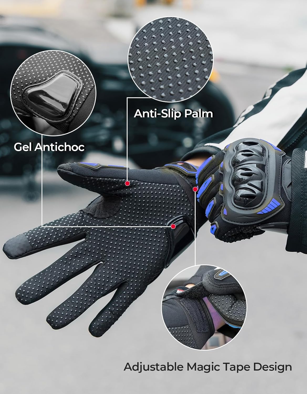 KEMIMOTO Motorcycle Gloves for Men/Women, Touchscreen Dirt Bike Gloves with Shell, Anti-Slip for Motorbike, Riding, Racing, Cycling, Dirt Bike, ATV, UTV, Motocross, BMX, Hiking
