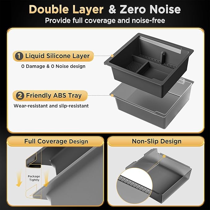 for Tesla Model Y Juniper(2025-2026) & Model 3 Highland(2024-2026) Center Console Organizer [Slide Smoothly & Carbon Fiber] Sunglasses Cup Holder for Tesla Model 3 Model Y Accessories Black