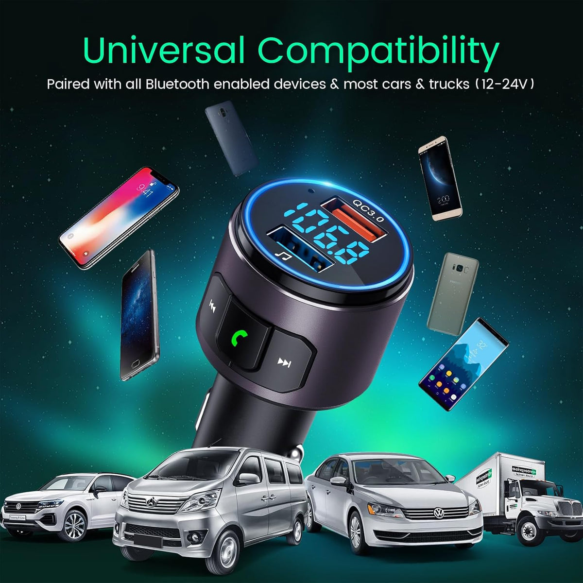 Upgraded V5.0 FM Transmitter for Car-Brown…