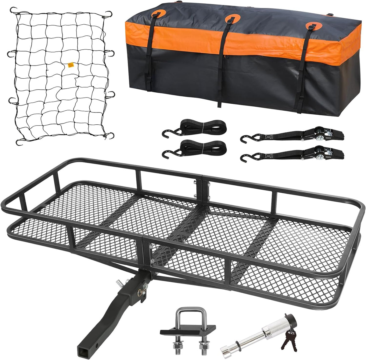 WEIZE Folding Hitch Mount Cargo Carrier 60" x 20" x 6", 500 lbs Capacity Hitch Cargo Rack with Waterproof Bag, Hitch Stabilizer,Net and Straps for SUV Pickup Camping Traveling