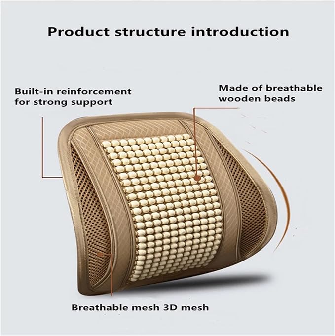Car Seat Chair Back Cushion for Tesla Model 3 EV Sedan 2025, Wooden Beads Ventilate Mesh Lumbar Brace Strong Durable Relieve Fatigue Summer Interior Accessories,A-Waist Cushion