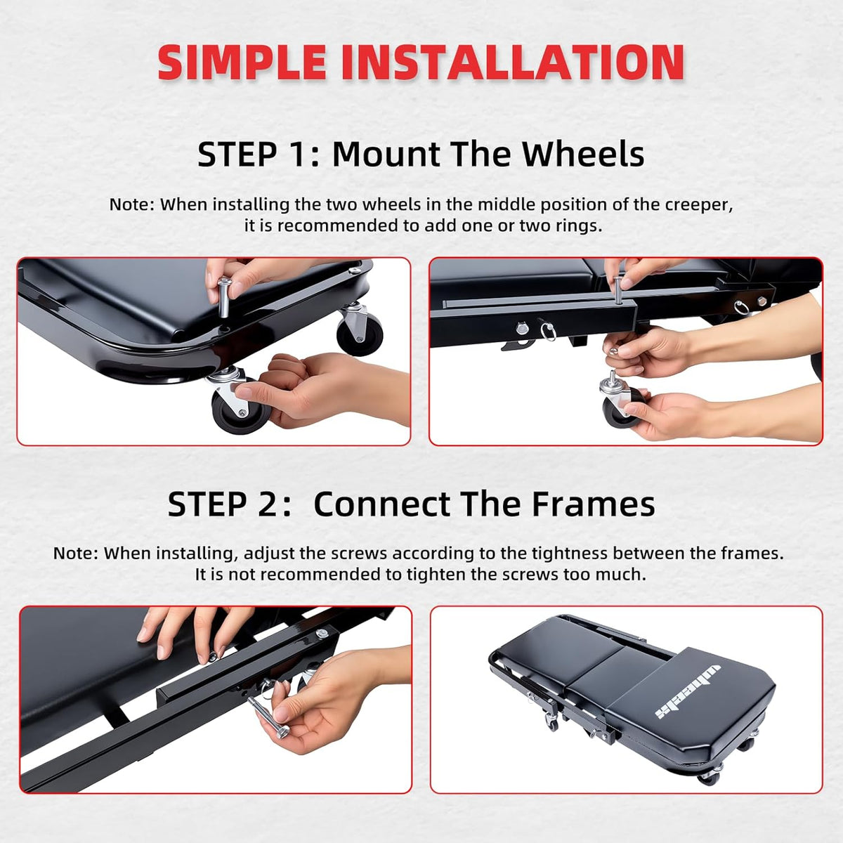 Mechanic Creeper 40inches 3-in-1 Z Seat 480lbs Capacity, Foldable Garage Chair Adjustable Rolling Black with 6pcs Wheels Roller, Lay Down Sit Lean Back, Under Car Shop Auto Repair, Man Gift