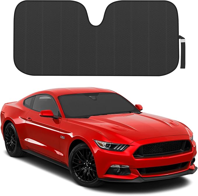 Motor Trend Black Accordion Folding Car Windshield Sun Shade - Blackout Sun Visor for Car Windshield - Foldable Jumbo Sunshade and Front Window Truck Sun Screen for UV Sun Protection - 66 x 27