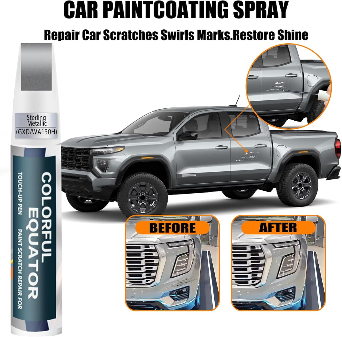 Sterling Metallic(GXD/WA130H) Touch Up Paint for GMC, Car Paint Pen Scratch Repair Two-In-One Touch Up Paint, Premium Car Scratch Remover for Deep Scratches