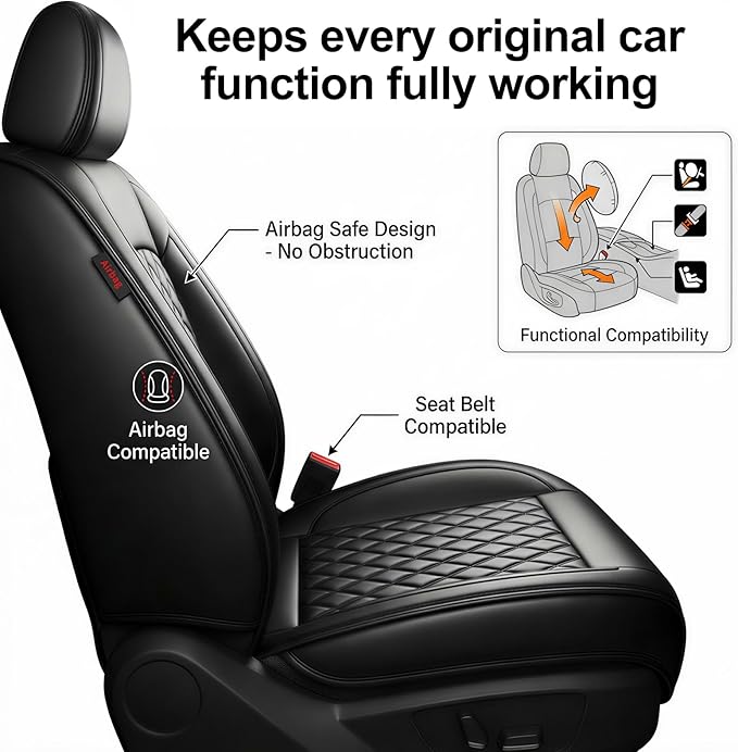 Fit Elantra Car Seat Covers for Hyundai Elantra 2017-2025 2026 - Premium Leather, Waterproof, All-Weather, Airbag Compatible, Anti-Slip, Breathable, Seat Protectors, Full Set, Black