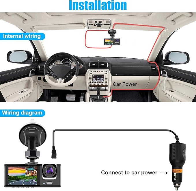 Dual Dash Camera for Car Front and Inside Dash Cam Car Security Video Recorder with Audio 1080P Vehicle Cam Plug and Play, WDR, Night Vision, G-Sensor Auto Lock, 2 Inch Screen