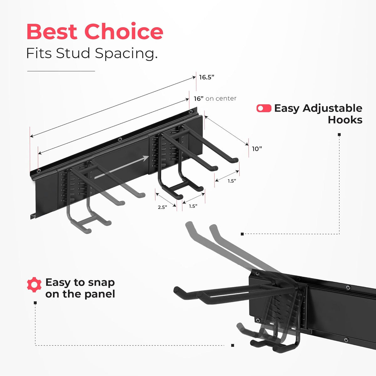 Garage Wall Organizer | 80" Heavy-Duty Tool Storage Rack | Adjustable Double-Layer Hooks | 500 lbs Capacity | Carbon Steel Wall Mount Holder for Shovels, Rakes, Ladders & Power Tools
