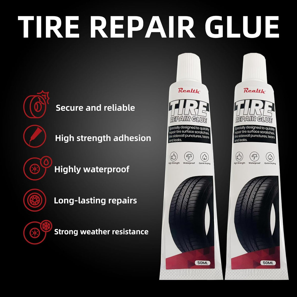 Tire Repair Glue 100ml, Rubber Cement Tire Repair, Tire Plug Glue, Tire Patch Glue Heavy Duty, Three Sizes Tire Repair Nail 15 Pcs, Sidewall Tire Repair Kit for Car, Motorcycle, Bike, Truck, Tractor