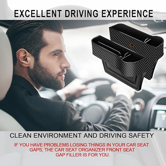 Car Seat Gap Filler Organizer, 2 Pack Multifunctional Auto Console Side Storage Box with Cup Holders 2 Seat Hooks for Drink, Car Organizer Front Seat for Holding Phone, Sunglasses