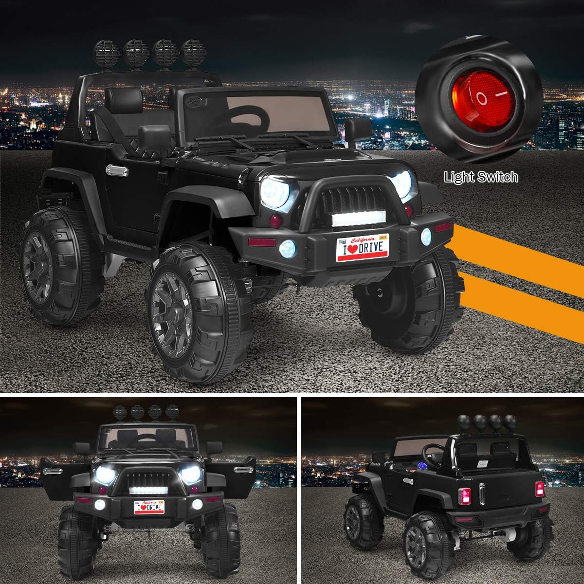 Costzon Ride on Car, 12V Battery Powered Electric Vehicle w/Parent Remote Control, Spring Suspension, Storage, 3 Speeds, LED Light, MP3, Music, USB & AUX Port, Electric Car for Kids (Black)