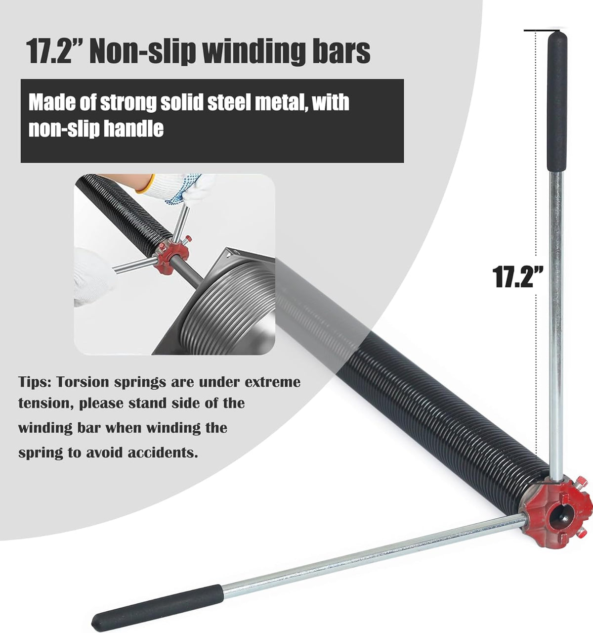 Garage Door Torsion Spring Set, Pair of 2" Electrophoresis Coated Garage Door Spring Replacement with 2 Non-Slip Winding Bars and Bearing, Minimum 16000 Cycles (.262x2x34")