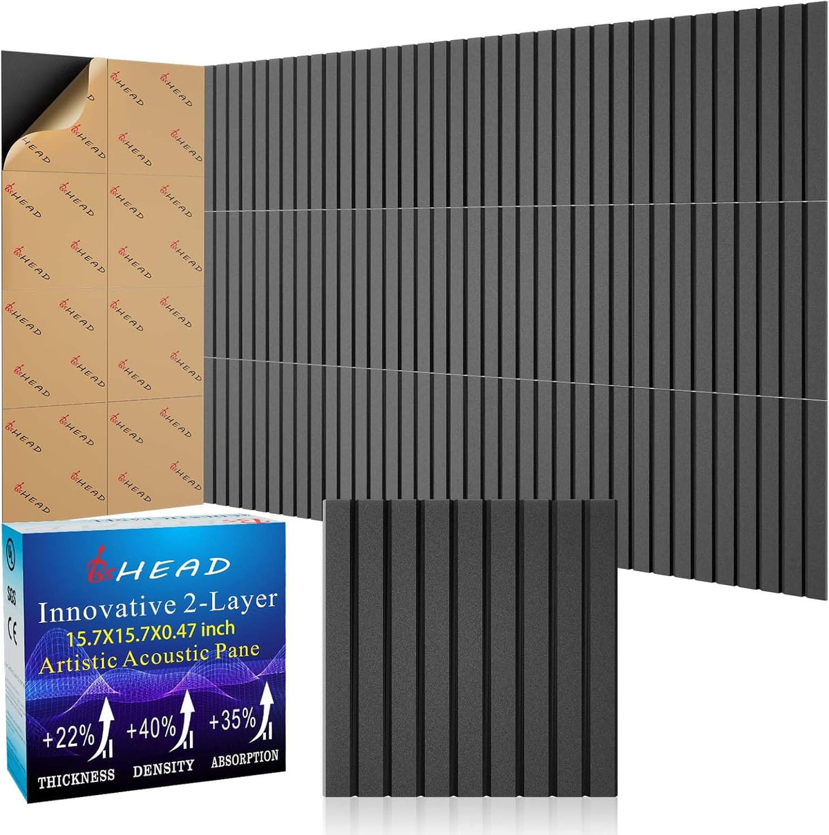 12 Pack Large Soundproof Wall Panels, 15.7 x 15.7 x 0.47 in Sound Proof Foam Panels for Walls, 1.2lb/ft³ High Density, Thicker 0.47in, Acoustic Panels, Sound Dampening Panels Black
