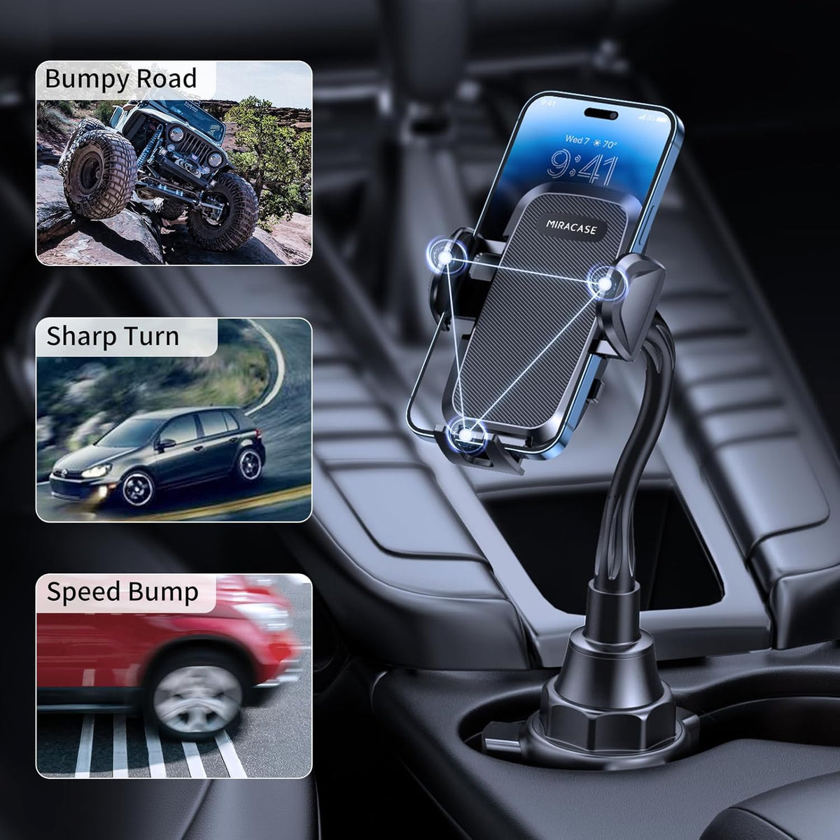 Miracase Cup Holder Phone Mount - Universal Gooseneck Adjustable Car Cell Phone Mount for iPhone, Samsung, Google and All 4.0-7.2 inches Smartphones