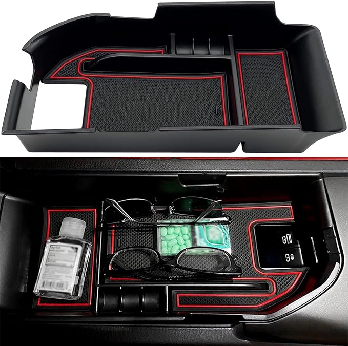 Compatible with Camry XLE/XSE 2018-2023 Center Console Organizer Tray Accessories, Fit Dual USB Ports (Red)