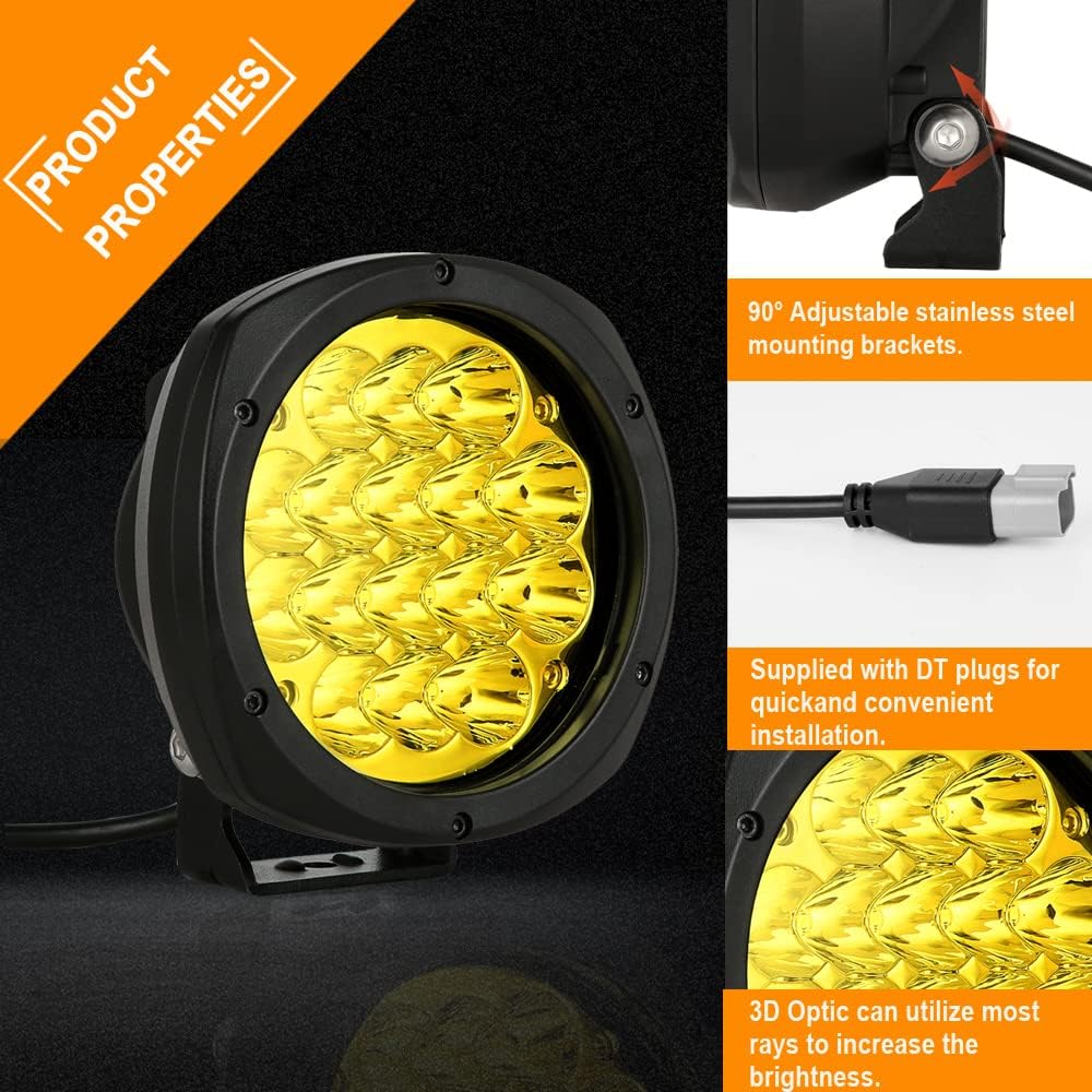 BIGLION.X 5 Inch Pair 160W Amber Round LED Offroad Lights 18800LM Amber Yellow OffRoad Lights Super Bright Amber Driving lights Fog Lights Waterproof IP68 Light Bar for Trucks Pickup 4x4 SUV ATV UTV