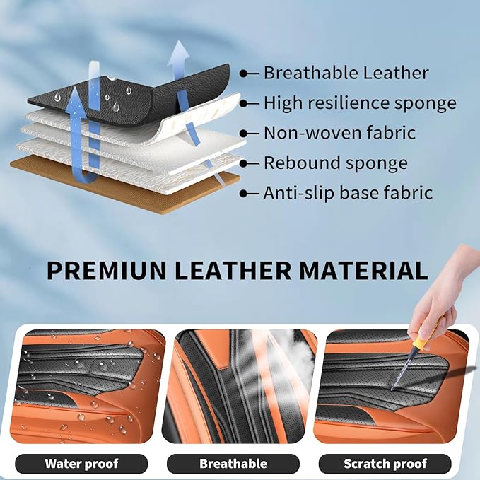 Fit Tucson Car Seat Covers Premium Leather for Hyundai Tucson 2010-2025 2026. Waterproof， Breathable, Scratch-Resistant & All-Weather Seat Cushion Protector (Front Seat, Orange&Black)