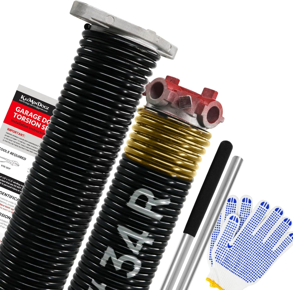 Pair of 1.75" Garage Door Torsion Springs Set with Non-Slip Winding Bars&Gloves, High Precision Electrophoresis Oil-Free Black Coated for Replacement, MIN 16,000 Cycles (0.250 x 1.75"x 34")