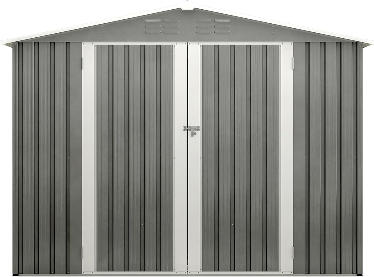 Outdoor Storage Shed,8X6 FT Metal Garden Shed with Lockable Doors & Slooping Roof,Updated Reinforced Door,Tool/Bike Sheds for Backyard, Patio, Poolside,Garage