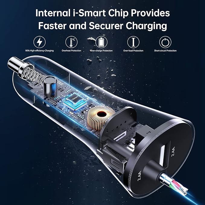 Syncwire iPhone Car Charger - Upgrade [Apple MFi Certified] 4.8A/24W Car Charging Adapter with Built-in Coiled Lightning Cable for Apple iPhone 14/13/12/11/Xs/XS Max/XR/X/8/7/6 Plus, iPad & More