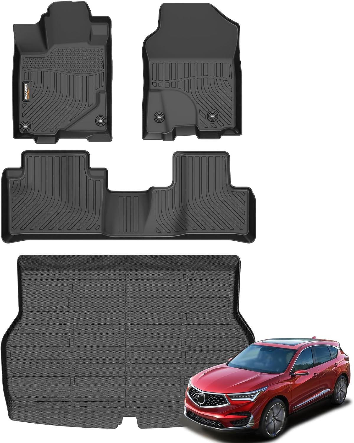 Binmotor-Custom Floor Mats & Cargo Liner for Acura RDX 2016 2017 2018, Front & 2nd Row & Cargo Mat Full Set, TPE All Weather Car Floor Mat for Acura RDX Accessories Floor Liners