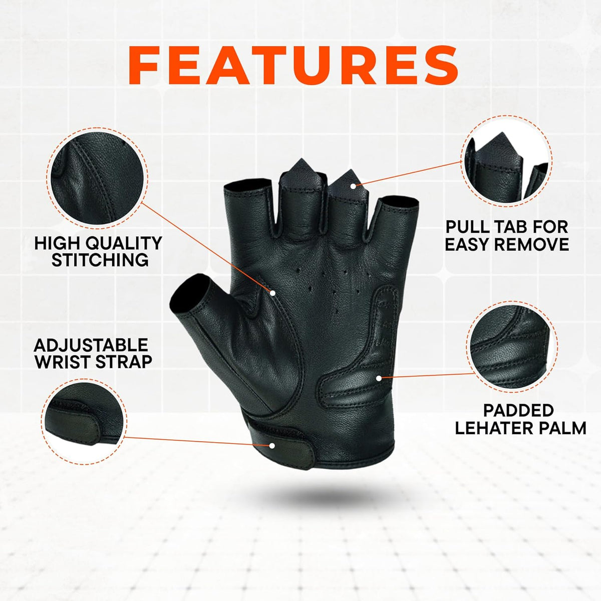 Daniel Smart Men's Motorcycle Leather Gloves with Reflective Skull Short Glove & Touch Screen Fingertips