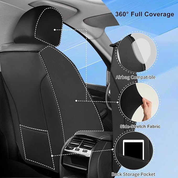 Fit CX-7 Car Seat Covers for Select Mazda CX7 2006-2012, Premium Full Coverage Leather, Airbag Compatible, Waterproof All Weather Seat Protector, Front Pair Black+Beige