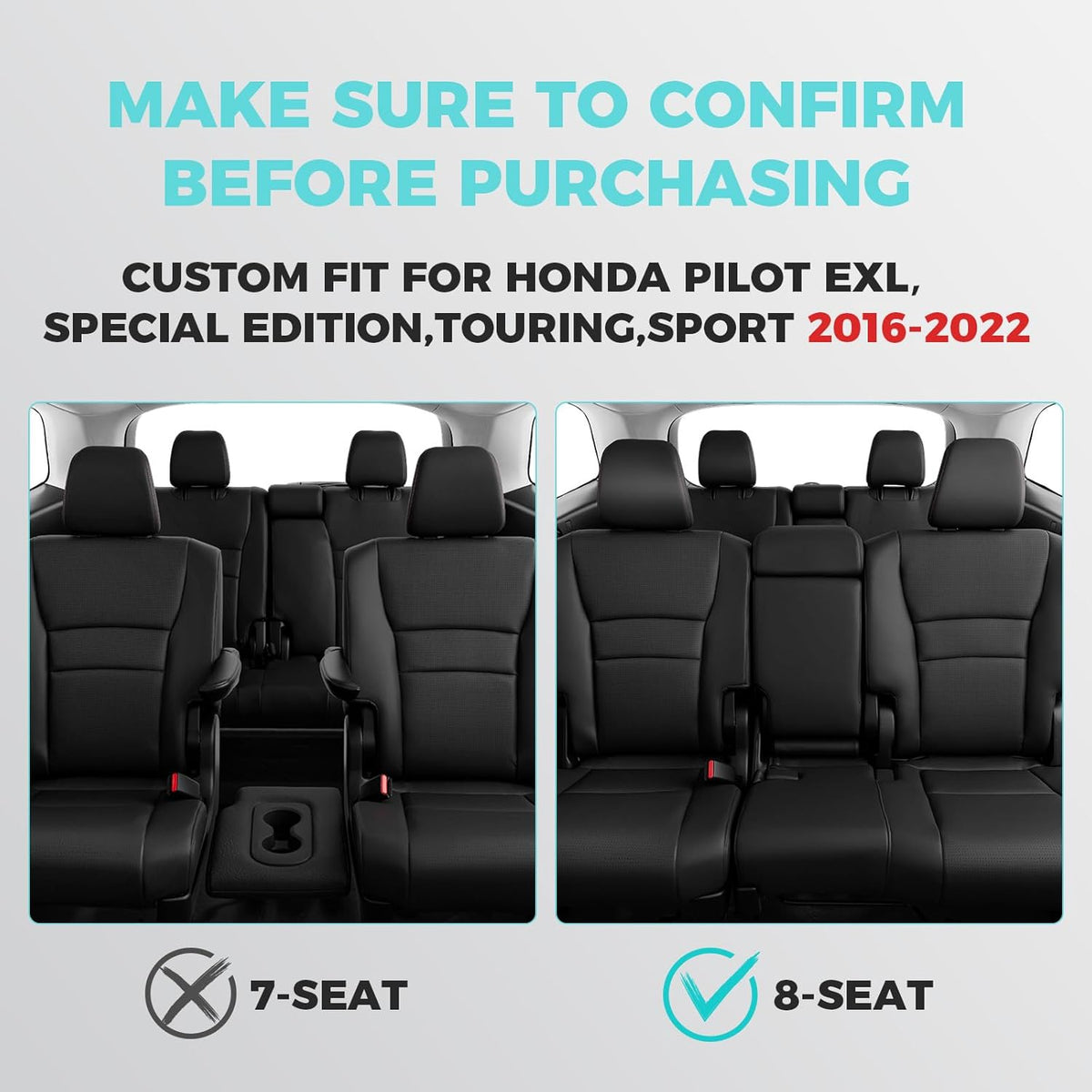 for Honda Pilot Seat Covers, Full Set Custom Car Seat Protectors Fit Pilot EX-L, Special Edition, Touring, Sport 2016 2017 2018 2019 2020 2021 2022 - 8 Seats, Full Coverage Waterproof, Black Red