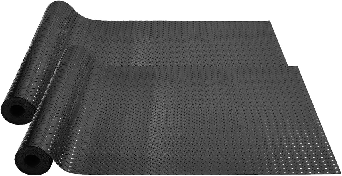 VEVOR Floor Mats, 2 Rolls x 14.7 x 3.6 Ft PVC Flooring Roll, Non-Slip Diamond Texture, 123.14 sq.ft Covering Space, Black Mats for Under Cars, Garage Industry Gym