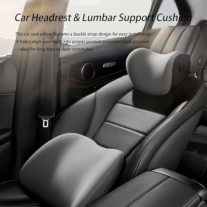 Car Lumbar Support Pillow and Car Neck Pillow Kit for Mercedes Benz A Class 1997-2021 2022 2023 2024 2025 2026, Car Seat Neck Back Rest Pillows, Ergonomic Car Seat Headrest & Lumbar Cushion