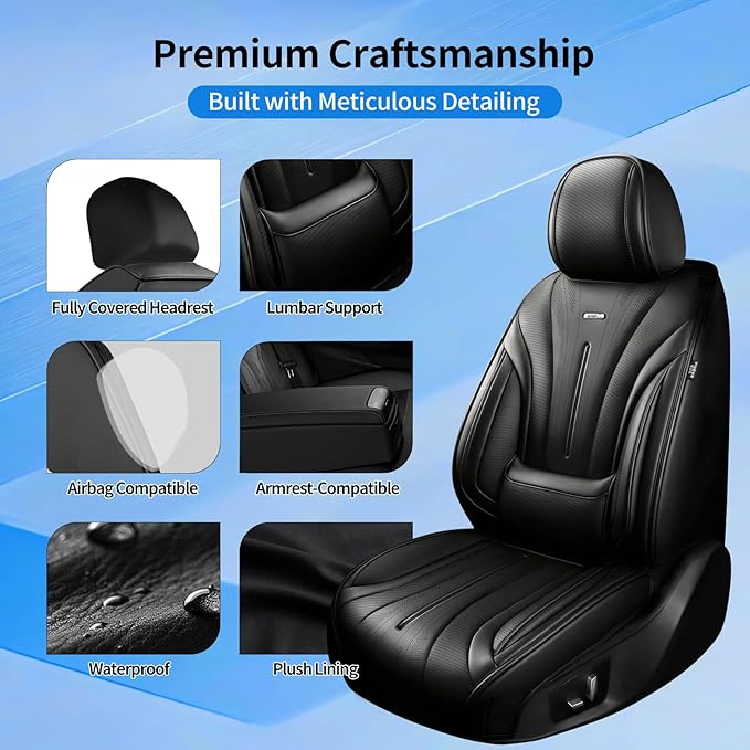 Fit Sonic Car Seat Covers (Front Pair) for Select Chevrolet/Chevy Sonic 2012-2020 - Premium Full Coverage Leather, Airbag Compatible, Waterproof & All Weather Seat Cushion Protector, Black