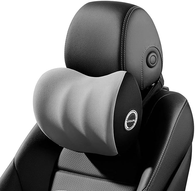 LIQUN Memory Foam Car Neck Pillow, Neck Support Pillow, Neck Support Pad Pain Relief, Adjustable Belt and Breathable Detachable, Suitable for Most Car Pillows Grey