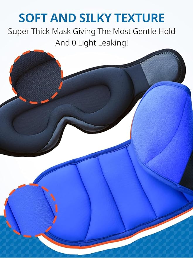 Travel Pillows for Airplanes, Airplane Pillow with 3D Eye Mask for Sleeping, 360° Support Headrest for Long Flight, Road Trip, Stop Bobblehead Travel Essential Airplane Sleep Head Strap, Blue