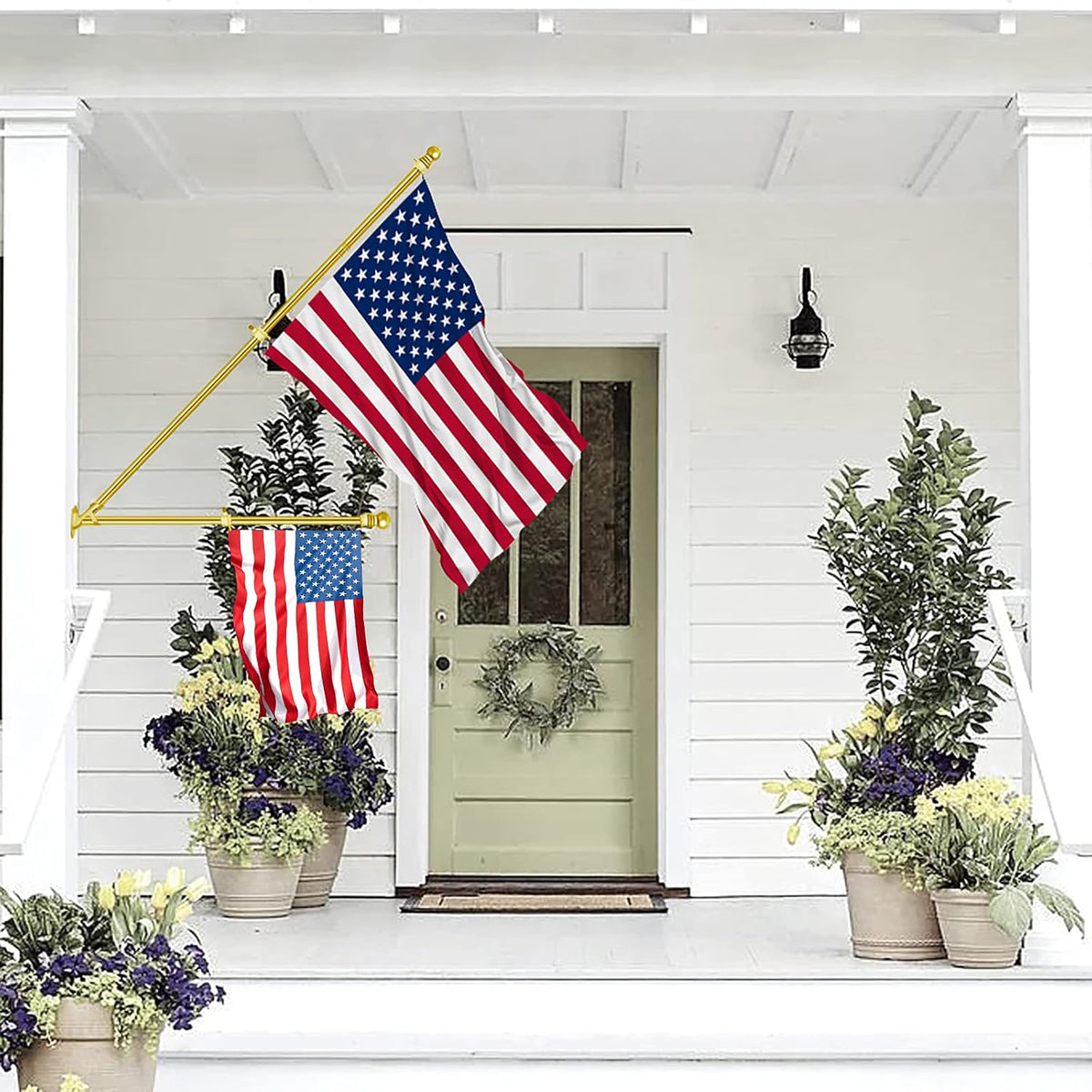 ZMTECH Flag Pole - Upgraded Bracket, (2 Packs) 6 FT Stainless Steel Flag Poles for Outside House, Residential or Commerical, Tangle Free Flag Pole Kit for American Flag (Without Flag, Gold)