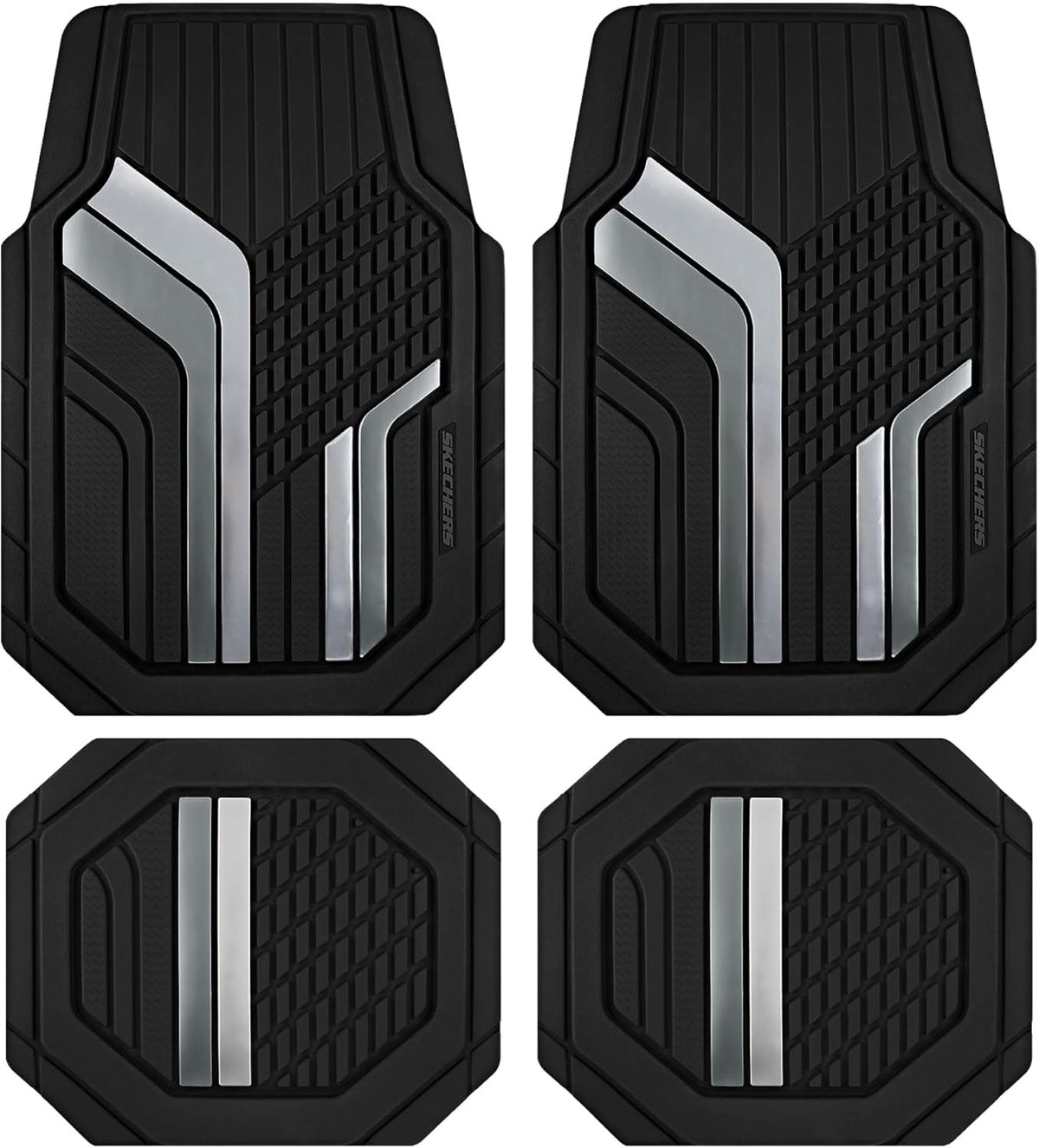 Skechers Heavy Duty Rubber Car Floor Mats,Dual Color Design Floor Mats,All Weather Car Mats,Waterproof Trim To Fit Universal Floor Liner Car Accessories,Automotive Floor Mats For Cars Trucks Suvs,Gery