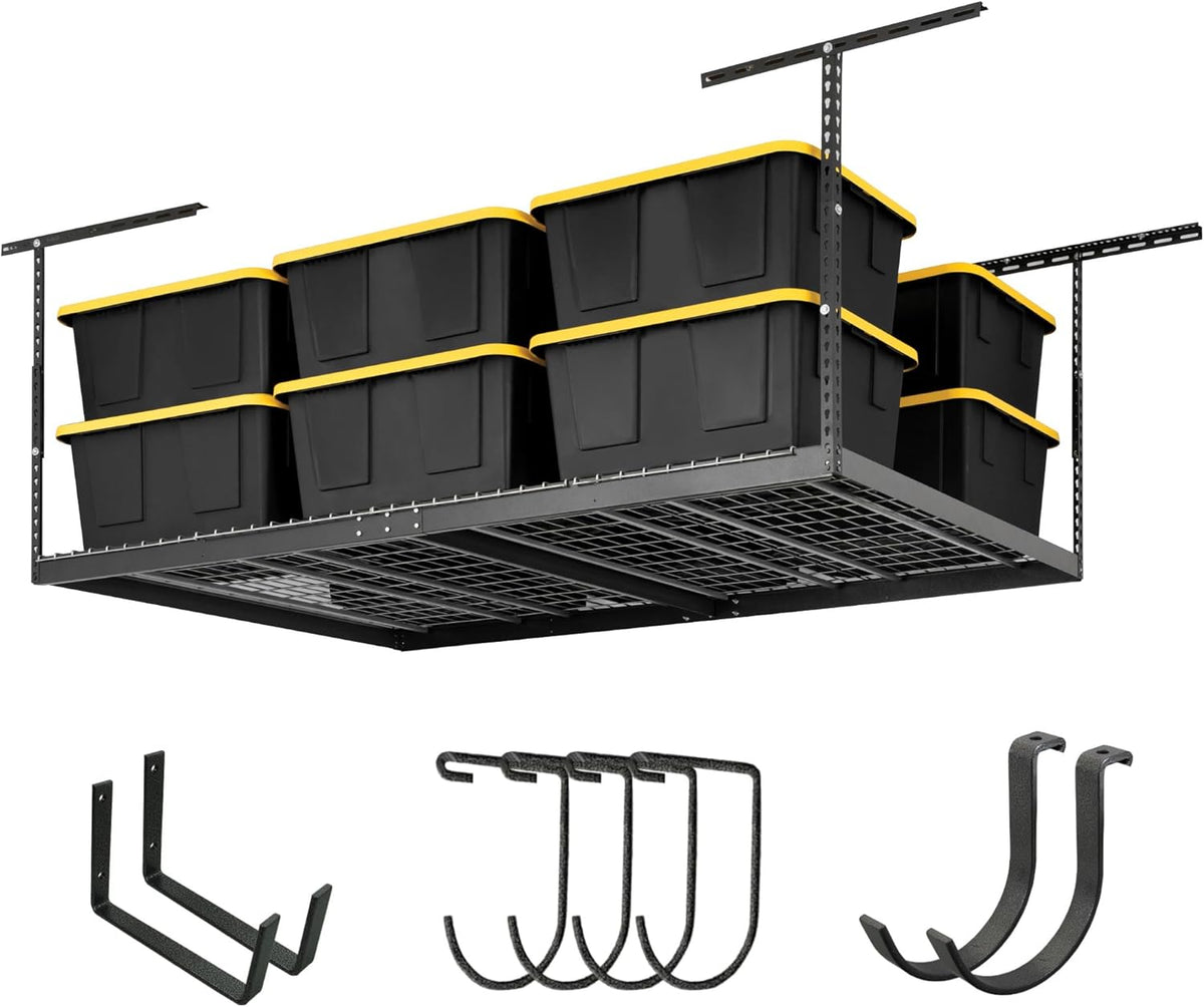 SafeRacks 4x8 Overhead Garage Storage Rack Heavy Duty - Hammertone (24"-45") - Holds 600 lb