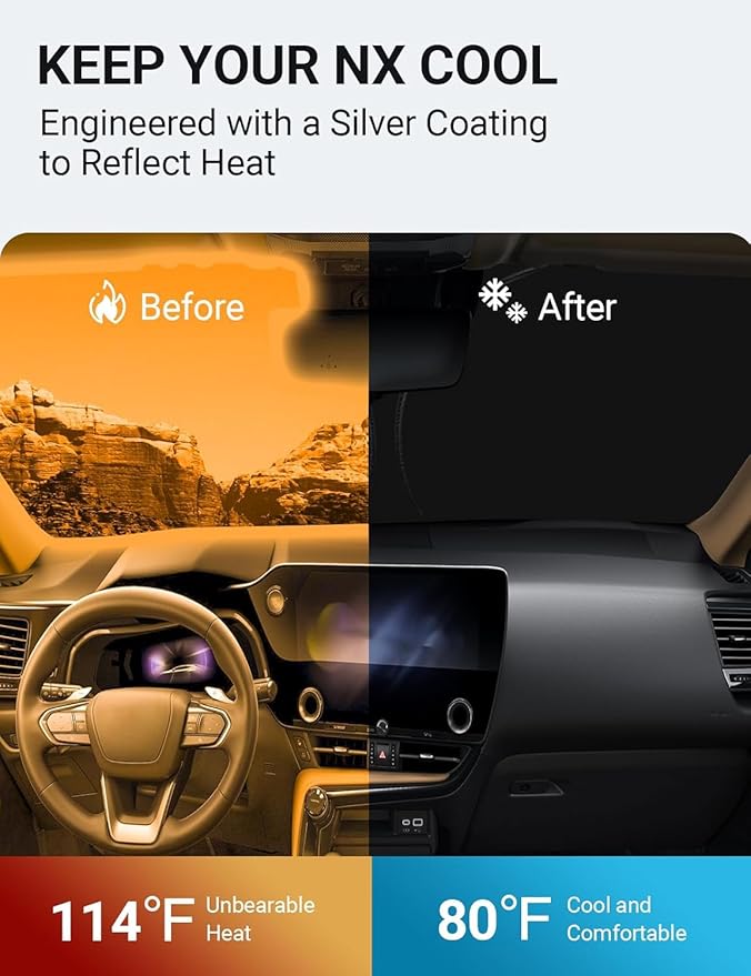 Proadsy Windshield Sunshade for 2022-2025 2026 Lexus NX NX250 NX350 NX350h NX450h+, Block Sun & UV Car Protector, Foldable Front Window Sun Shade Keep Car Cooler